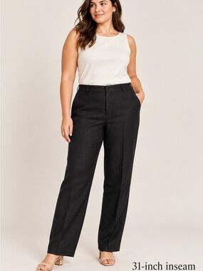 Lauren Ralph Lauren Pants Womens 14 Black 100% Linen Lined Straight Leg